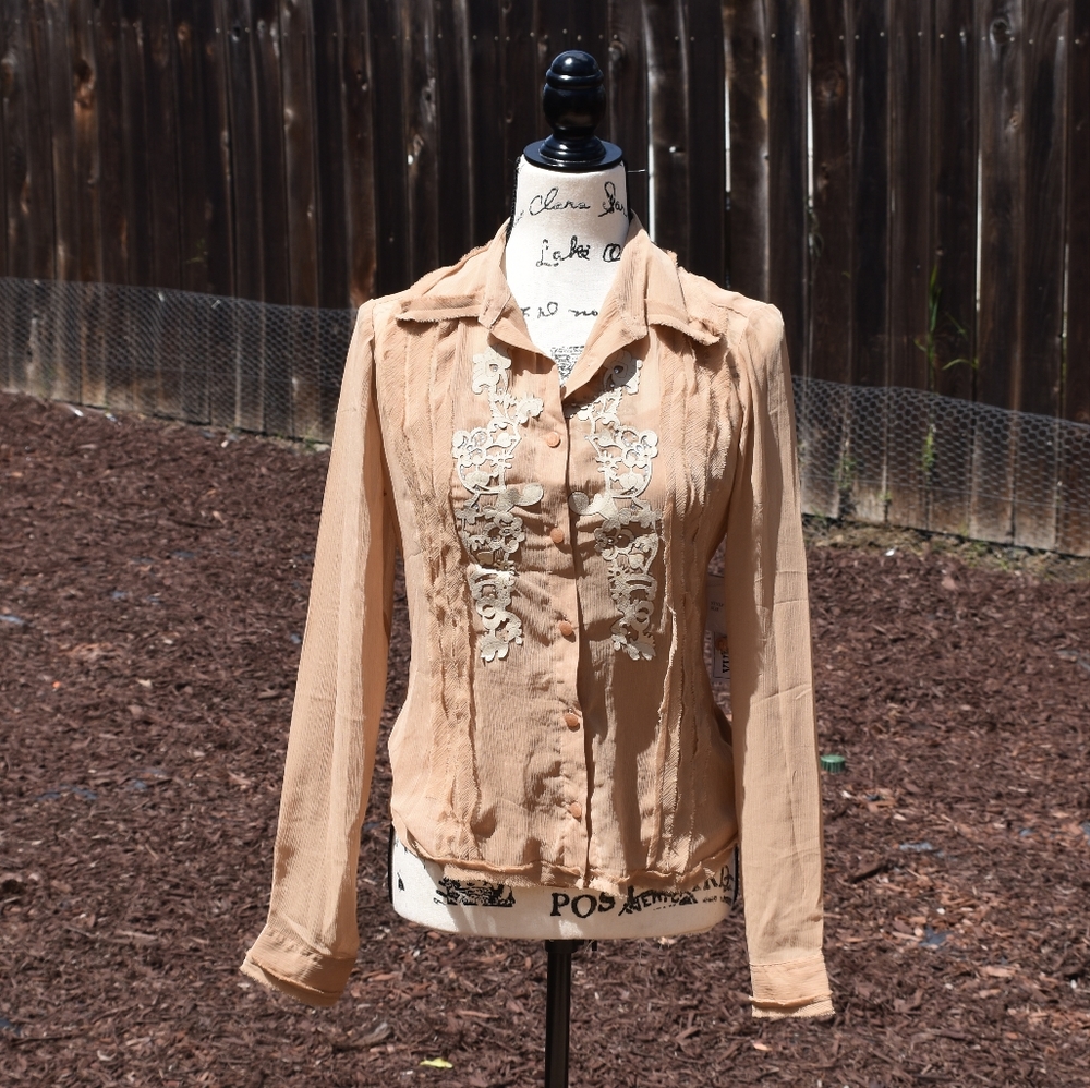 2 Piece Kaelyn Max Peasant Western Top Blouse Tank Patch Tattered Crinkle S M